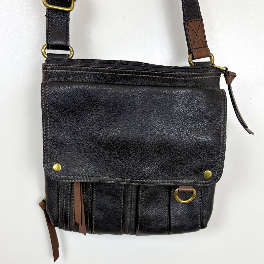 Fossil Crossbody Morgan Traveler Black Leather Messenger‎ Handbag Purse